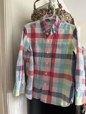 GAP Kids Button-Down Plaid Shirt in Pink, Blue, Yellow, Green